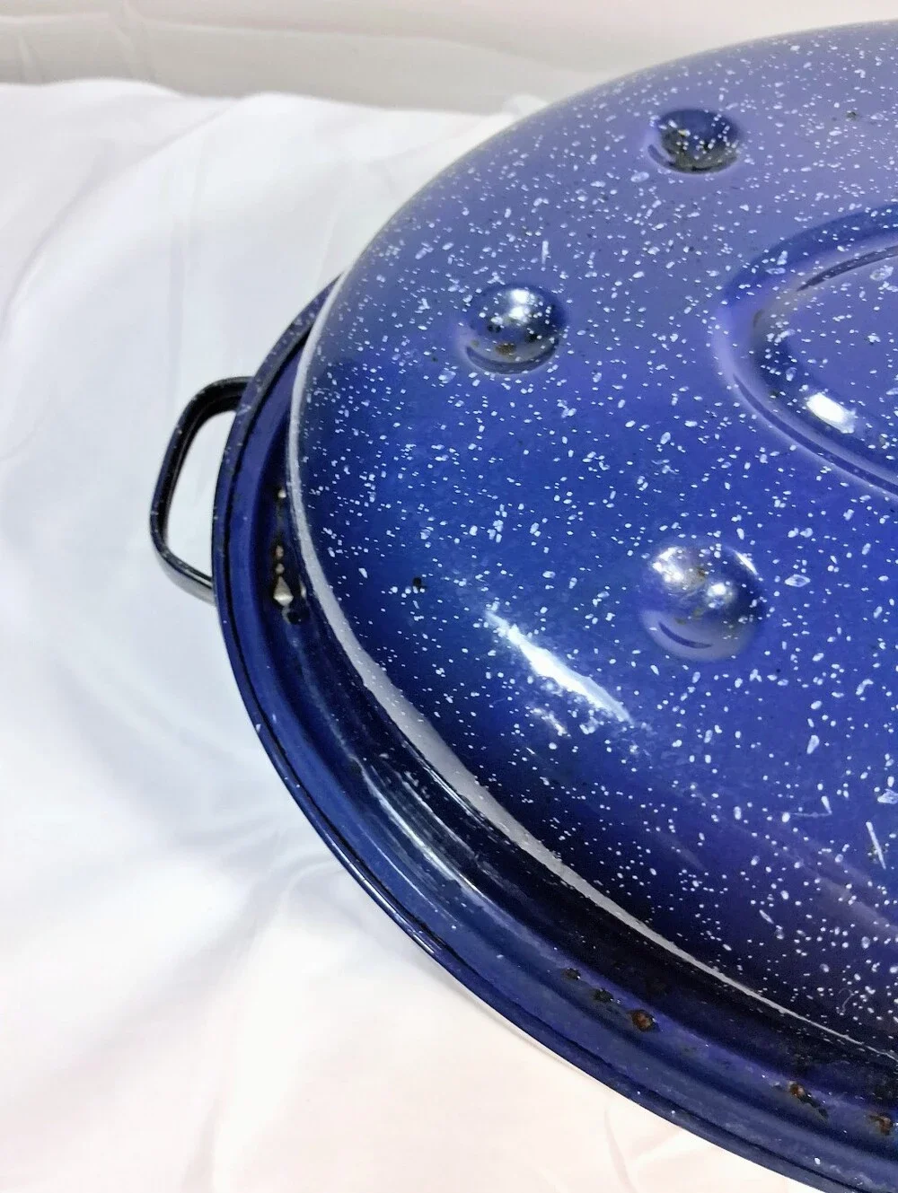 Blue Speckled Eamel Roaster 18 X 12 X 8 with Lid Fair but Functional Condition
